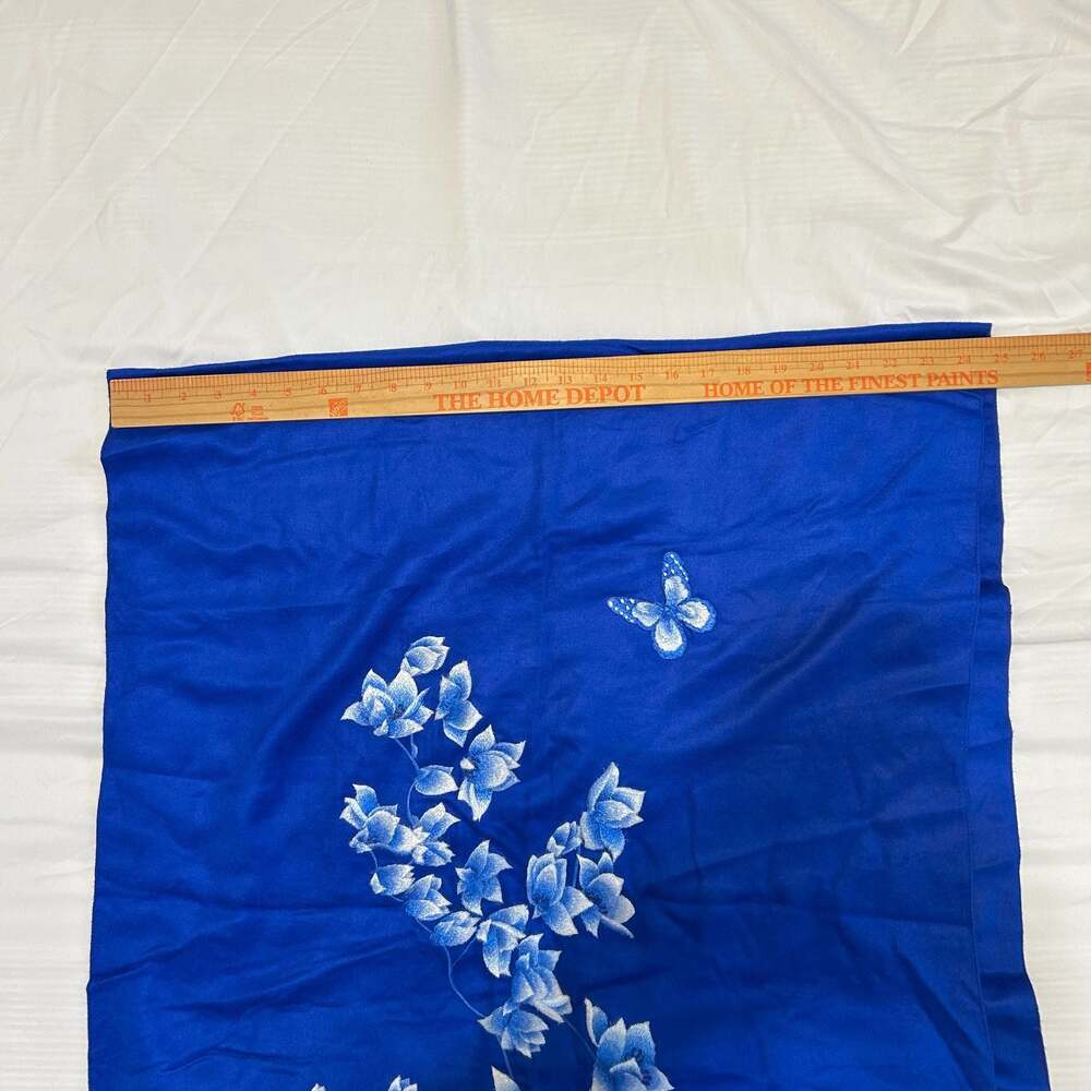 100% Mulberry Silk Scarf Royal Blue Hand Embroidered Floral Chinese Xiang Xiu - Picture 5 of 7